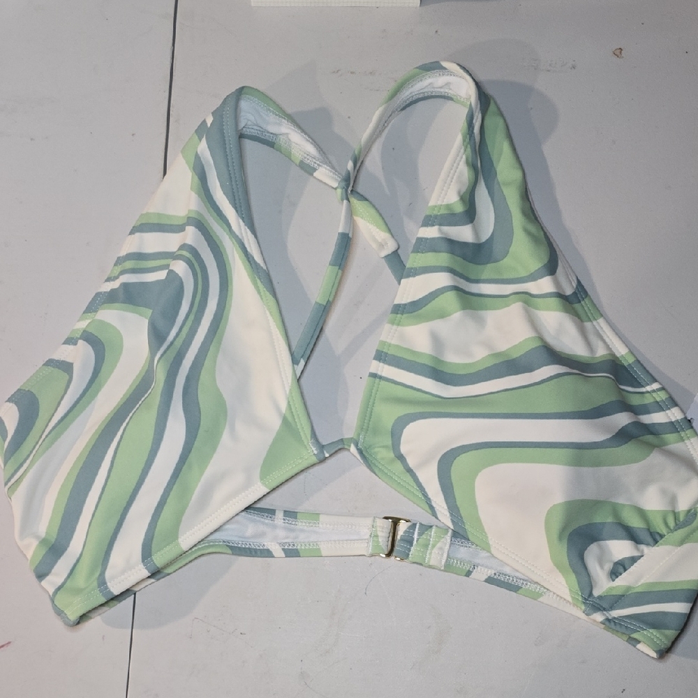Green and White Swirl Bikini Top